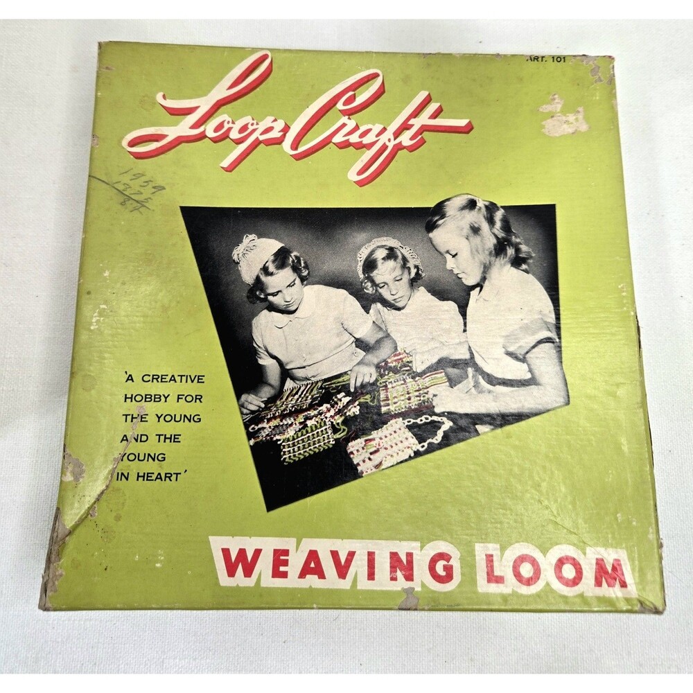 Vintage Loop Craft Weaving Loom Nelly Bee Products In Box with Completed Piece